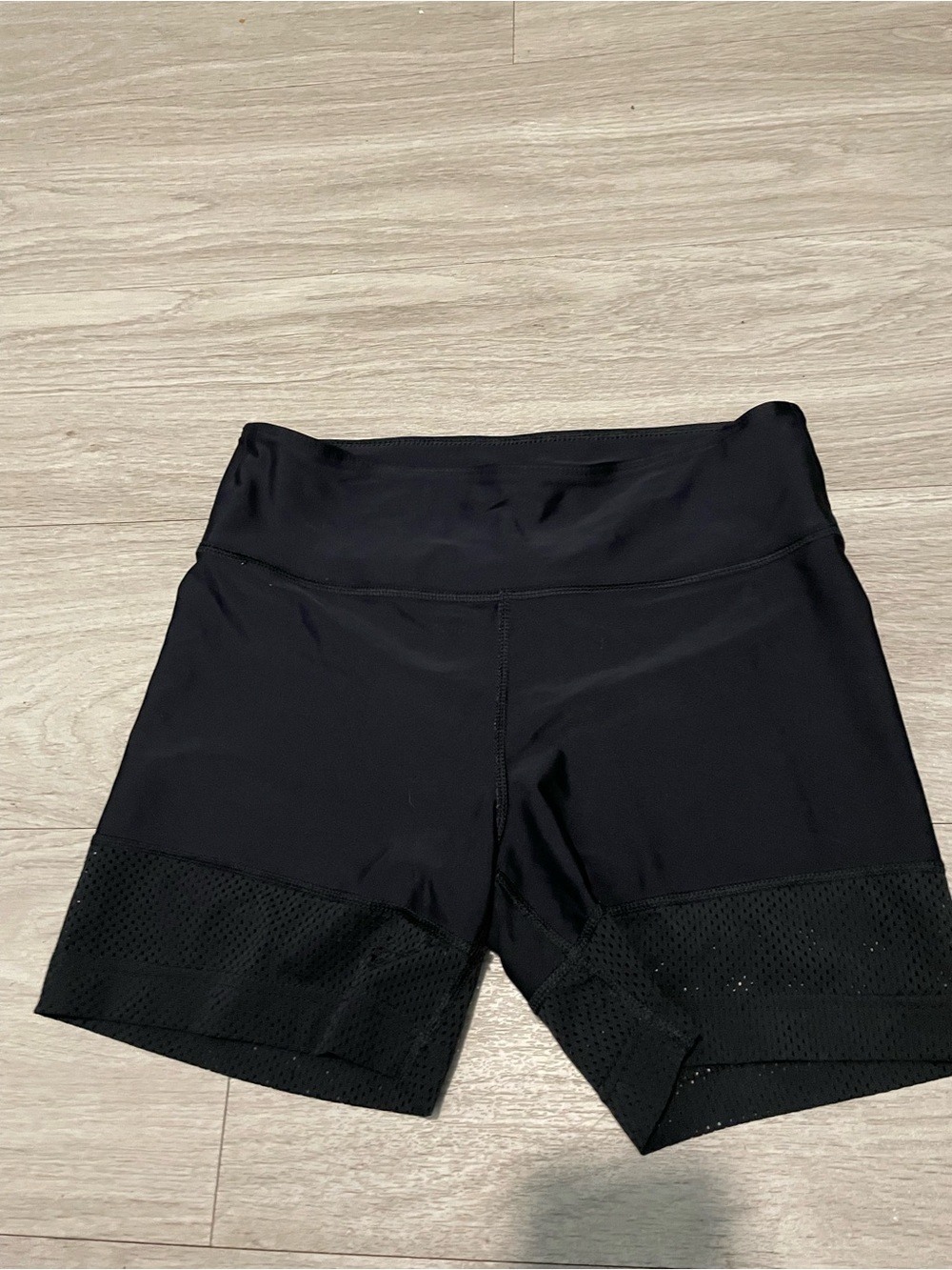 Free People Black Athletic High-Waist Bike Shorts with Mesh Hem